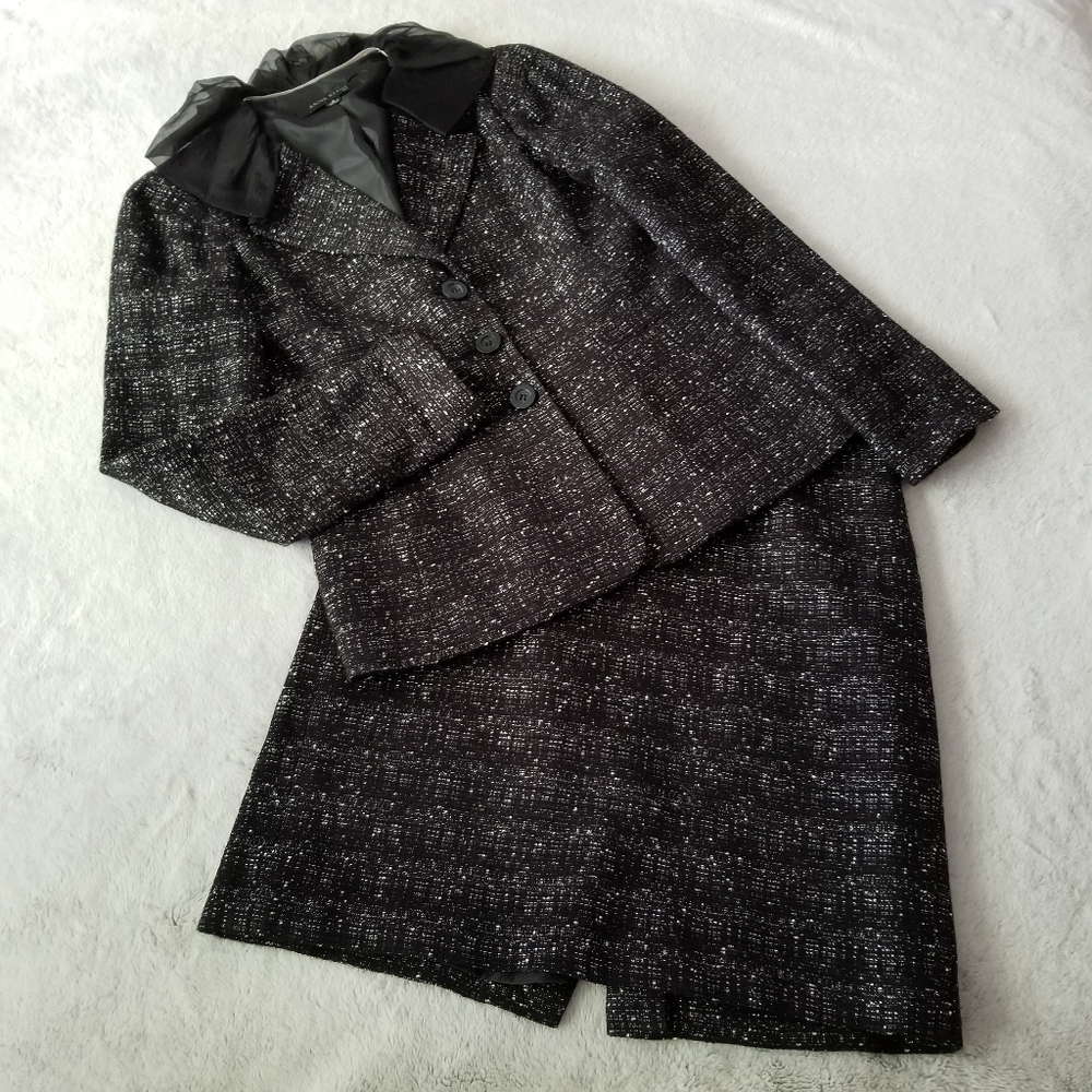 ANNE KLEIN Marbled Tweed Skirt Suit Set Size 8